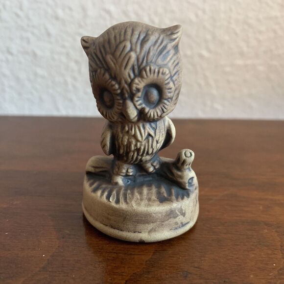 Vintage Mini Owl On A Log Ceramic Figure Brown Fall Decor 2.5” Tall - Picture 1 of 6